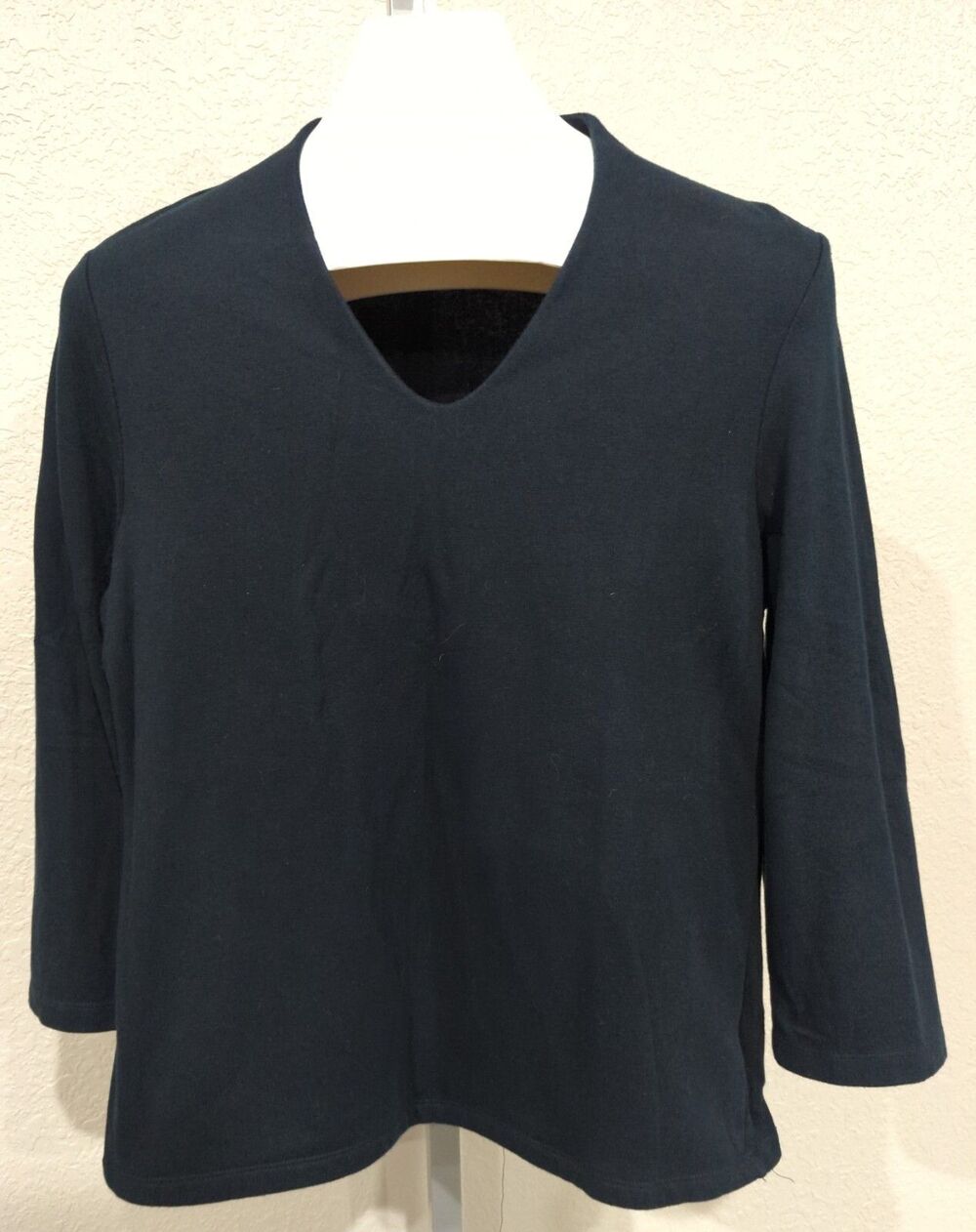 Croft & Barrow Stretch Womens Large Top Black High V-neck Soft Cotton